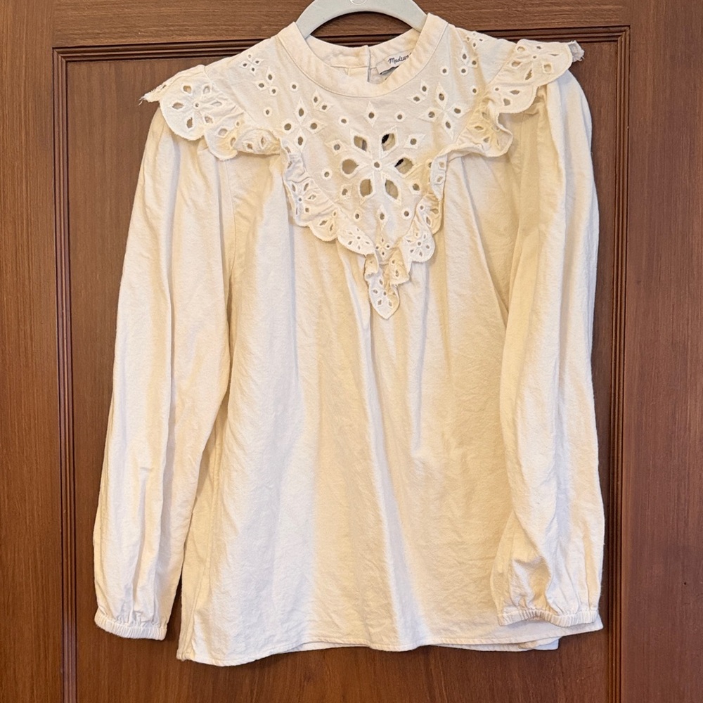 Madewell Cream Eyelet Ruffle Blouse
